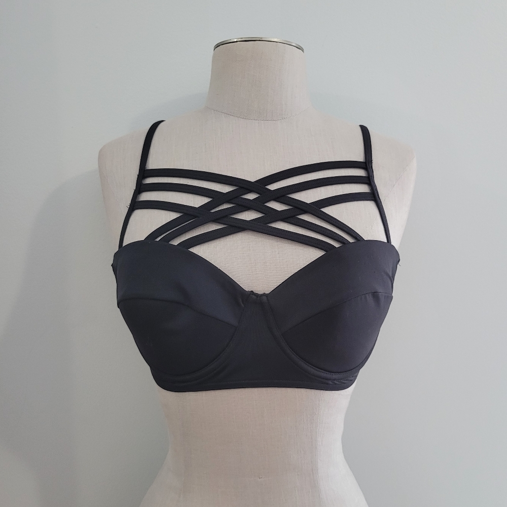 Asos Swim Black Underwire Balcony Bikini Top 32D